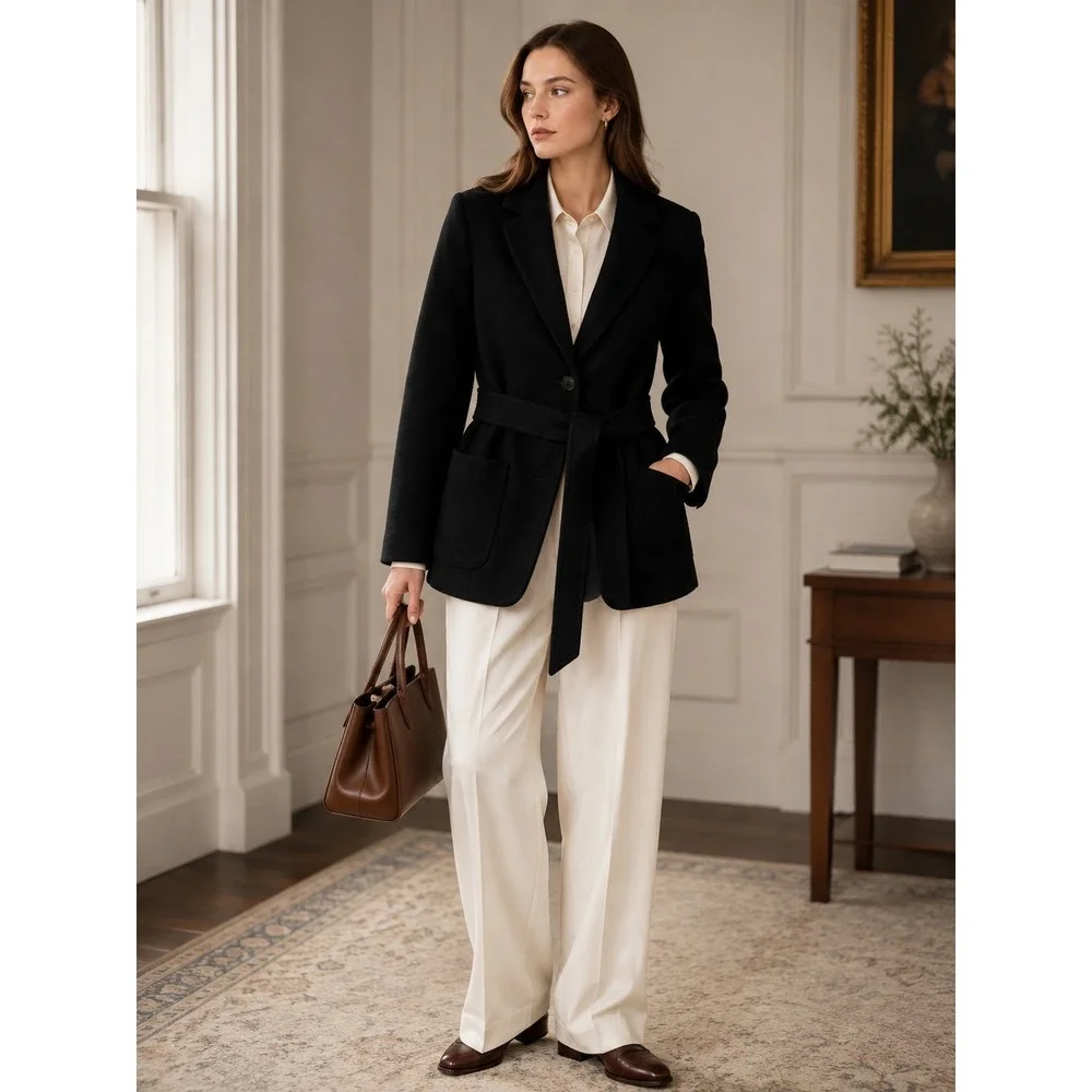 J.Crew Italian Boiled Wool Blazer Coat Womens 4 Navy New  Belted Jacket